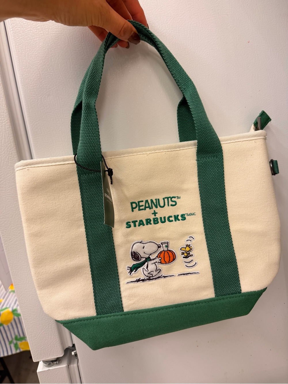 Starbucks Peanuts Green & Cream Canvas Tote with Snoopy Embroidery 2026 coll